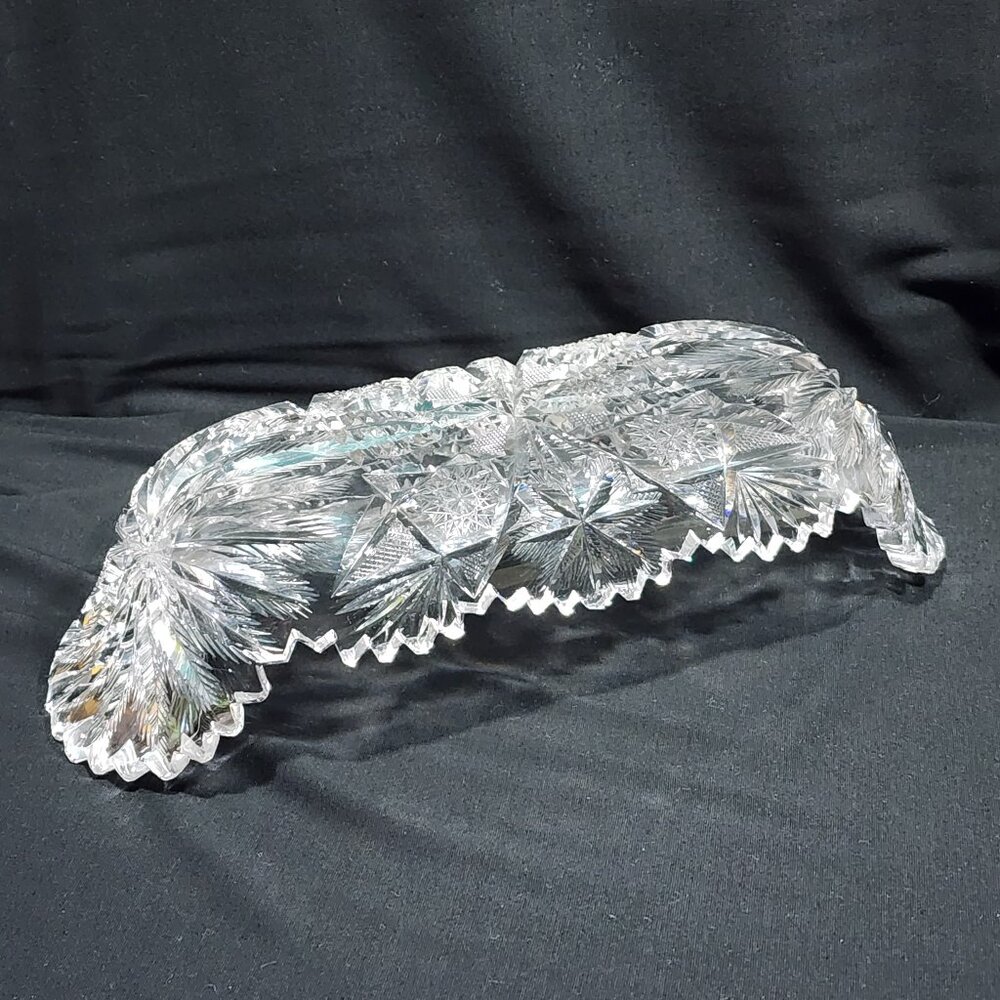 Antique RARE American Brilliant Cut Crystal Glass Celery 12” x 4.25” Dish. - Picture 14 of 16